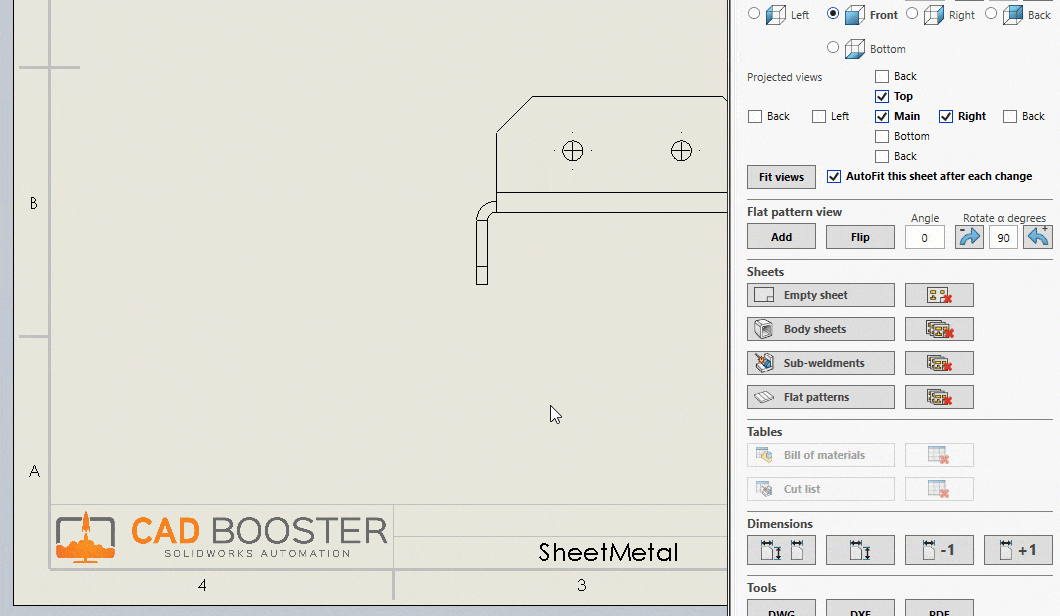 Automatic Flat pattern settings crosshair