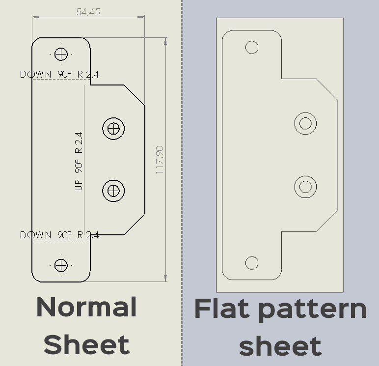 flat pattern bend notes, bend lines, center marks