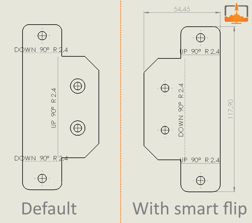 flat pattern smart flip bends up